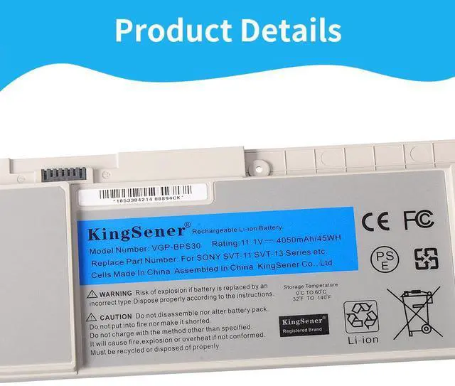 Alt view image 6 of 7 - KingSener VGP-BPS30 Laptop Battery For SONY SVT11 SVT13 T11 T13 SVT131 SVT131A11T SV-T1115FD SV-T1113FGS SV-T1115FG SV-T13117ECS BPS30 11.1V 4050mAh