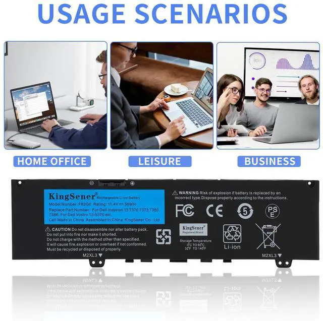 Alt view image 3 of 7 - Kingsener F62G0 11.4V 38WH Laptop battery For DELL Inspiron 13 5370 7370 7373 7380 7386 Vostro 5370 RPJC3 39DY5