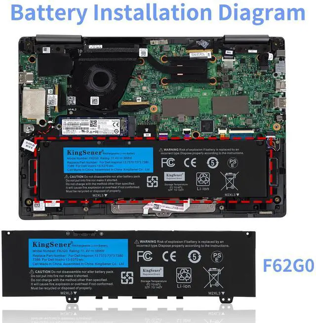 Alt view image 7 of 7 - Kingsener F62G0 11.4V 38WH Laptop battery For DELL Inspiron 13 5370 7370 7373 7380 7386 Vostro 5370 RPJC3 39DY5