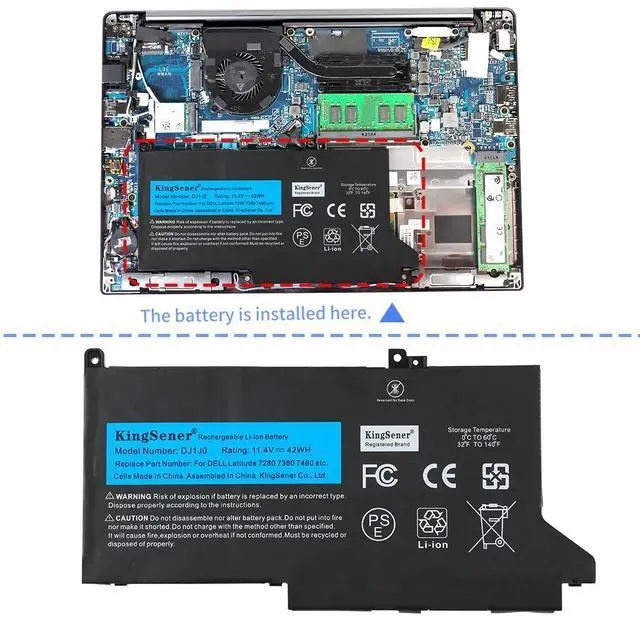 Alt view image 7 of 7 - Kingsener DJ1J0 Laptop Battery Notebook Battery For DELL Latitude 7280 7290 7380 7480 7490 Tablet 11.4V 42wh