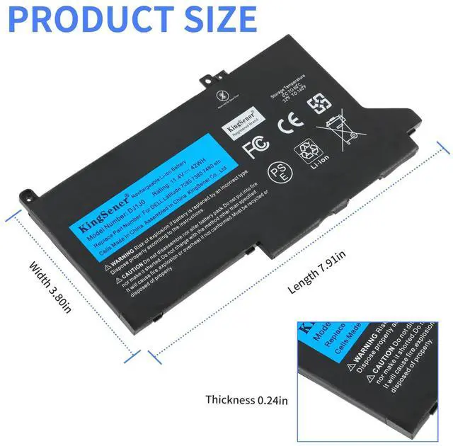 Alt view image 2 of 7 - Kingsener DJ1J0 Laptop Battery Notebook Battery For DELL Latitude 7280 7290 7380 7480 7490 Tablet 11.4V 42wh