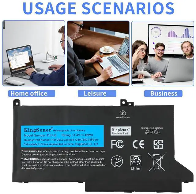 Alt view image 3 of 7 - Kingsener DJ1J0 Laptop Battery Notebook Battery For DELL Latitude 7280 7290 7380 7480 7490 Tablet 11.4V 42wh