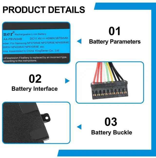 Alt view image 6 of 6 - Kingsener AA-PBVN3AB Laptop Battery For SAMSUNG NP370R4E NP370R5E NP370R5V NP450R4E NP450R5E NP450R4V NP450R5V NP470R5E NP510R5E