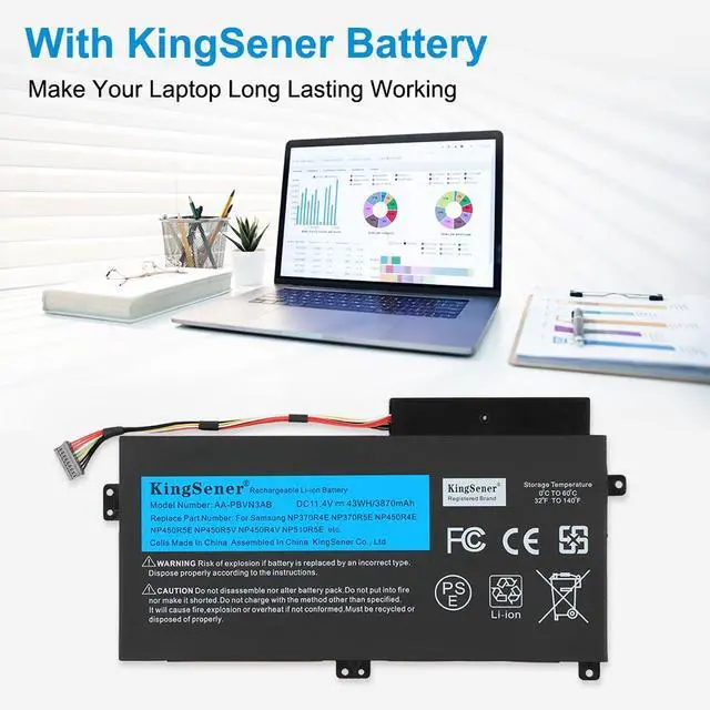 Alt view image 4 of 6 - Kingsener AA-PBVN3AB Laptop Battery For SAMSUNG NP370R4E NP370R5E NP370R5V NP450R4E NP450R5E NP450R4V NP450R5V NP470R5E NP510R5E
