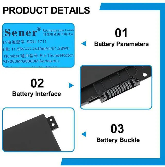 Alt view image 6 of 6 - Kingsener SQU-1711 Laptop Battery For ThundeRobot 911 Air 911ME 911MT 911S G7000M G8000M SQU-1718