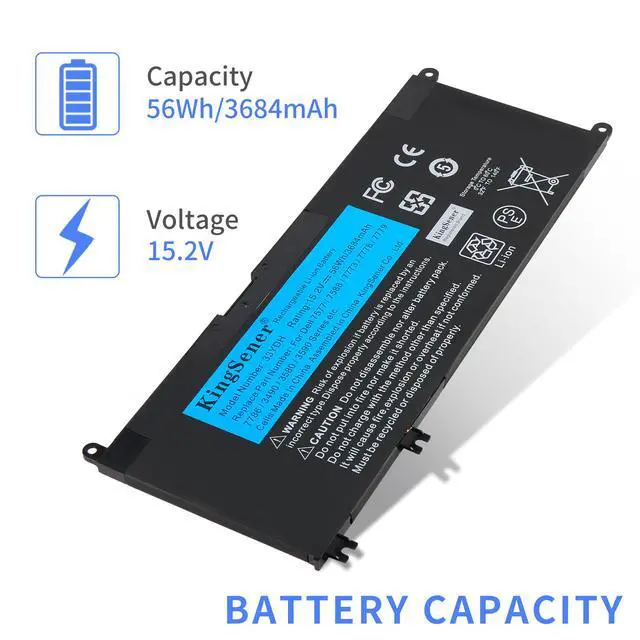 Alt view image 6 of 7 - Kingsener 33YDH Laptop Battery for Dell Inspiron 15 7577 7773 7778 7786 7779 G3 15 3579 G3 17 3779 G5 15 5587 G7 15 7588 Latitude 13 3380 14 3490 15 3590 3580 PVHT1 56Wh 4-Cell 15.2V 56WH