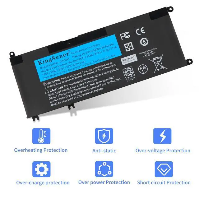 Alt view image 5 of 7 - Kingsener 33YDH Laptop Battery for Dell Inspiron 15 7577 7773 7778 7786 7779 G3 15 3579 G3 17 3779 G5 15 5587 G7 15 7588 Latitude 13 3380 14 3490 15 3590 3580 PVHT1 56Wh 4-Cell 15.2V 56WH