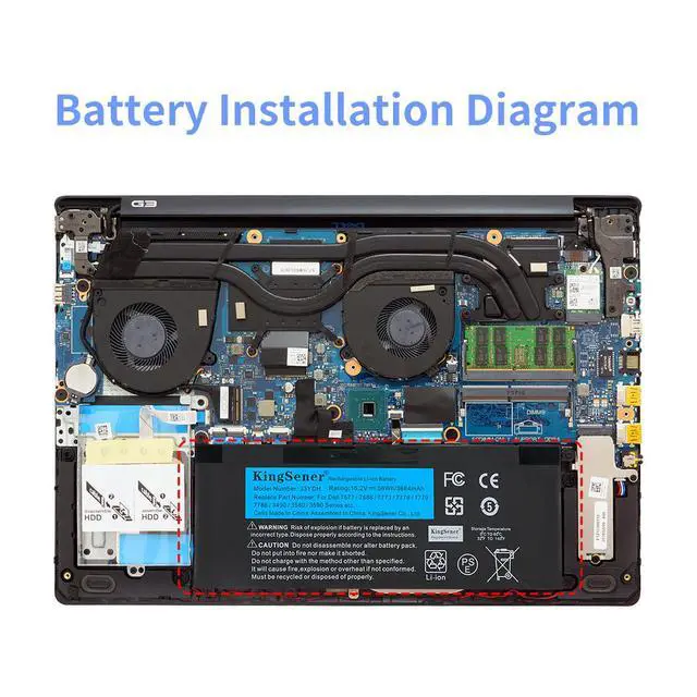 Alt view image 7 of 7 - Kingsener 33YDH Laptop Battery for Dell Inspiron 15 7577 7773 7778 7786 7779 G3 15 3579 G3 17 3779 G5 15 5587 G7 15 7588 Latitude 13 3380 14 3490 15 3590 3580 PVHT1 56Wh 4-Cell 15.2V 56WH