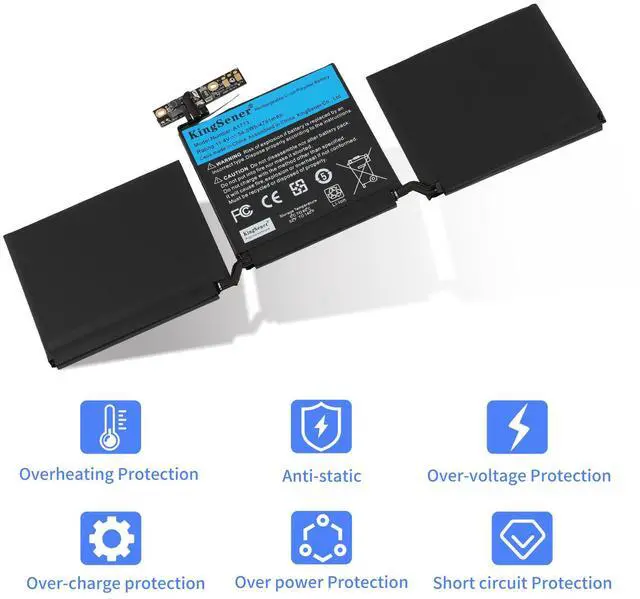 Alt view image 5 of 7 - Kingseenr A1713 Laptop Battery for Apple MacBook Pro 13 inch A1708 Late 2016 Mid 2017 MLL42LL EMC 2978 3164-11.4V 54.5Wh