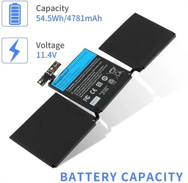 Alt view image 6 of 7 - Kingseenr A1713 Laptop Battery for Apple MacBook Pro 13 inch A1708 Late 2016 Mid 2017 MLL42LL EMC 2978 3164-11.4V 54.5Wh