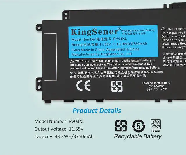 Alt view image 6 of 7 - Kingsener PV03XL PP03XL Laptop Battery For HP Pavilion x360 13-BB 14-DV 14-DW 14M-DW 14-DK HSTNN-LB8S HSTNN-DB9X HSTNN-OB1P M01118-421 M01144-005 M01118-AC1 TPN-Q243 TPN-Q244