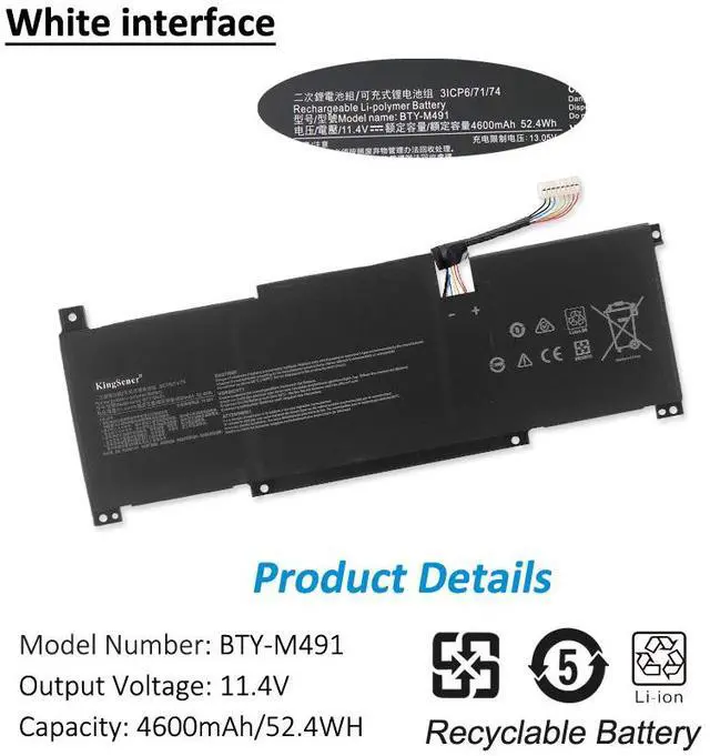 Alt view image 2 of 6 - Kingsener BTY-M491 Laptop Battery For MSI Modern 15 A10RB/ 15 A10RB-041TW/15 A10RB-033CN /15 A10RB-034CN /15 A10M-035CN 4600mAh/52.4WH
