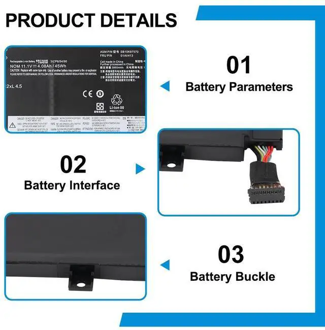 Alt view image 6 of 7 - Kingsener Laptop Battery For Lenovo ThinkPad E470 E470C E475 SB10K97568 SB10K97569 SB10K97570 01AV413 01AV411 01AV412