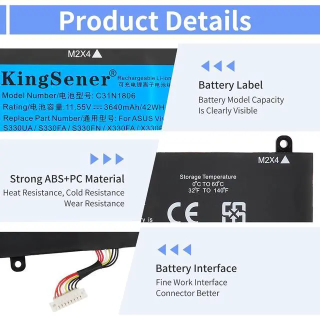 Alt view image 3 of 7 - KingSener C31N1806 Laptop Battery For Asus VivoBook S330F S330UA X330FA X330FL X330UA K330FA R330UN 42Wh/3640mAh