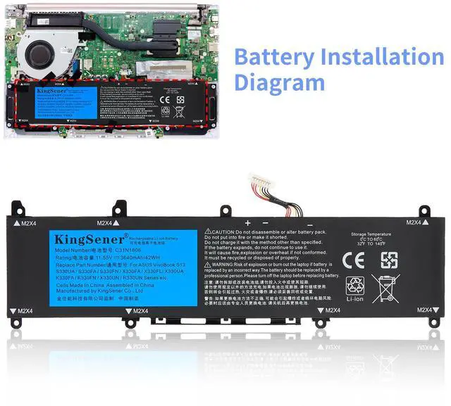 Alt view image 6 of 7 - KingSener C31N1806 Laptop Battery For Asus VivoBook S330F S330UA X330FA X330FL X330UA K330FA R330UN 42Wh/3640mAh