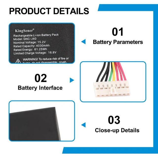 Alt view image 5 of 7 - KingSener GNC-J40 Laptop Battery For Gigabyte P34W V3 P34W V5 P34K V7 P34K V5 Series 961TA013F 4030mAh/61.25Wh