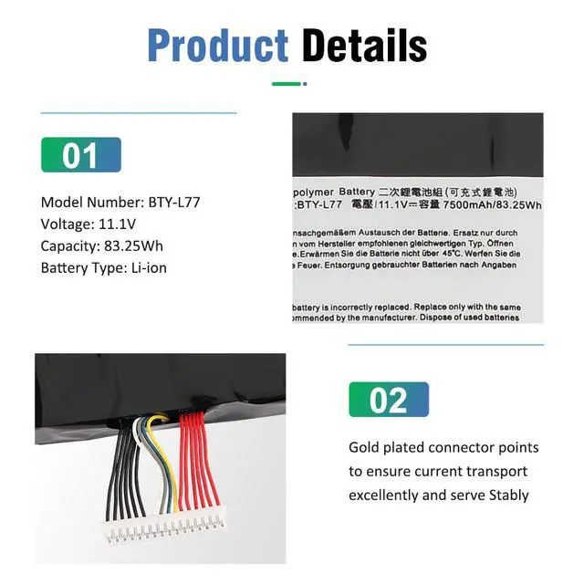 Alt view image 6 of 6 - BTY-L77 Battery For MSI GT72 GT72S GT72V GT72VR GT80 GT80S WT72 83.25Wh