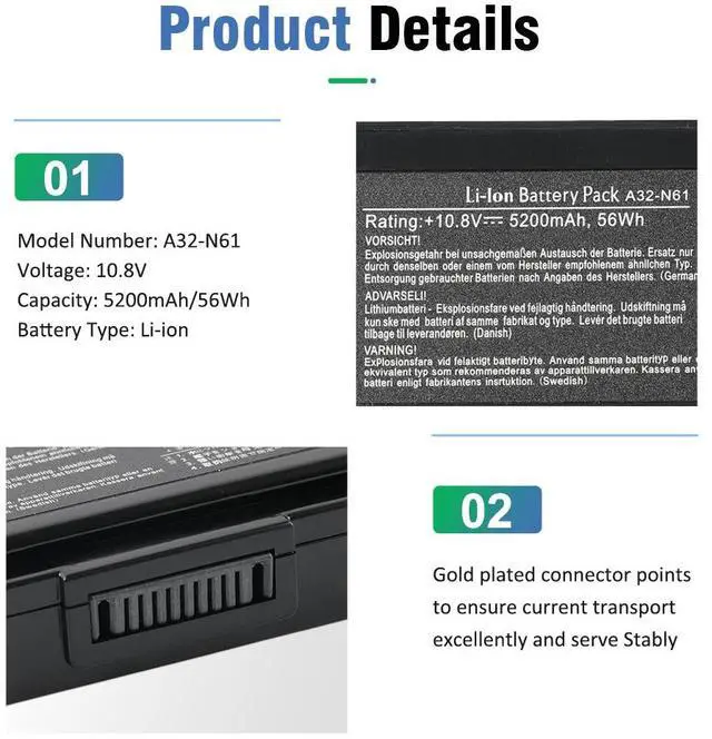 Alt view image 6 of 7 - KingSener A32-N61 Battery 56Wh For ASUS N61 N61J N61D N61V N61VG N61JA N61JV M50S N43S N43JF N43JQ N53 N53S N53SV