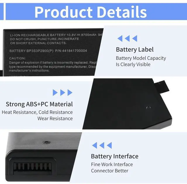 Alt view image 3 of 7 - KingSener 10.8V 8700mAh BP3S3P2900 Laptop Battery For Getac B300 B300X BP3S3P2900 (P) 4418144000490 3ICR19/66-3 94WH