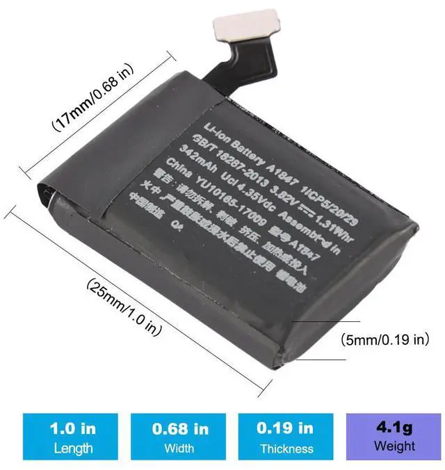 Alt view image 3 of 7 - KingSener A1847 Battery 342mAh 3.81V Replacement for Apple Watch Series 3 38mm GPS Cellular