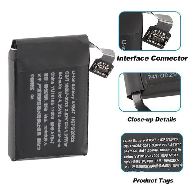 Alt view image 4 of 7 - KingSener A1847 Battery 342mAh 3.81V Replacement for Apple Watch Series 3 38mm GPS Cellular
