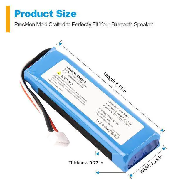 Alt view image 4 of 7 - KingSener GSP1029102A Battery for JBL Charge 3 Bluetooth Speaker -6000mAh 3.7V Replacement
