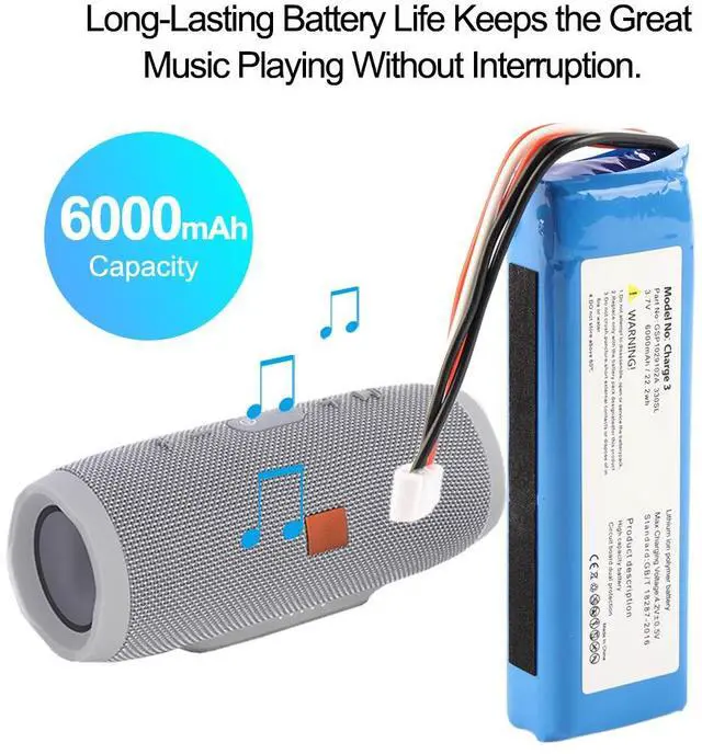 Alt view image 2 of 7 - KingSener GSP1029102A Battery for JBL Charge 3 Bluetooth Speaker -6000mAh 3.7V Replacement