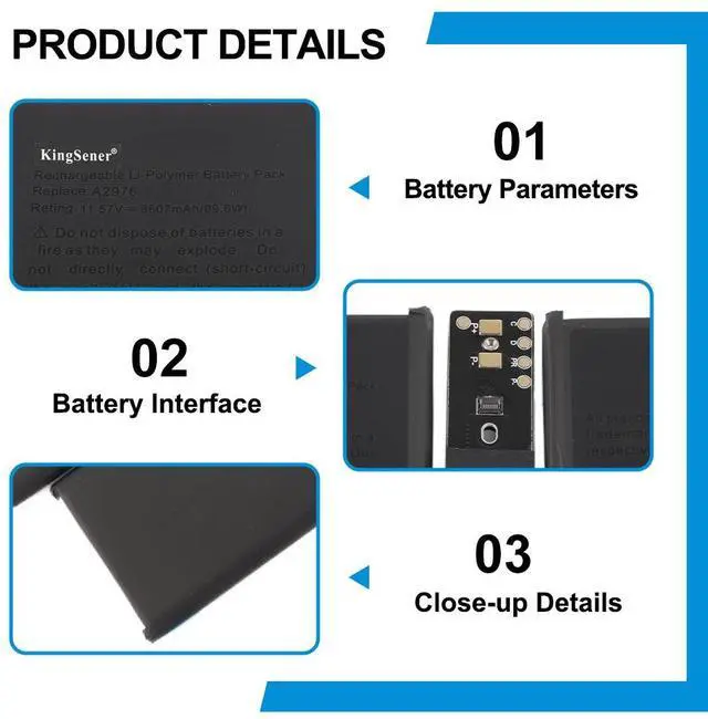 Alt view image 6 of 7 - KingSener A2976 Replacement Battery for Apple MacBook Pro 16-inch A2991 Late 2023 MRW13LL/A MRW63LL/A