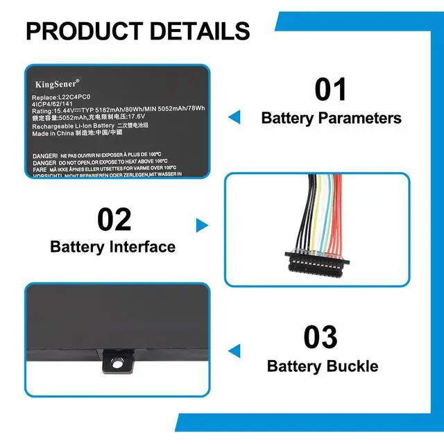 Alt view image 6 of 7 - KingSener L22M4PC0 Replacement Battery for Lenovo Legion Pro 5 7 ThinkBook 16p 15.44V 80Wh