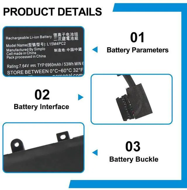 Alt view image 6 of 7 - KingSener L15M4PC2 Battery for Lenovo Yoga 710-14ISK 710-14IKB 710-15IKB 53Wh 7.64V