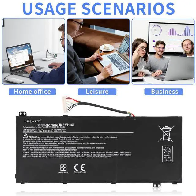 Alt view image 3 of 7 - KingSener AC17A8M For Acer Battery 3Cell 5170Mah Sp314-51 Sp314-52 Series 3ICP7/61/80