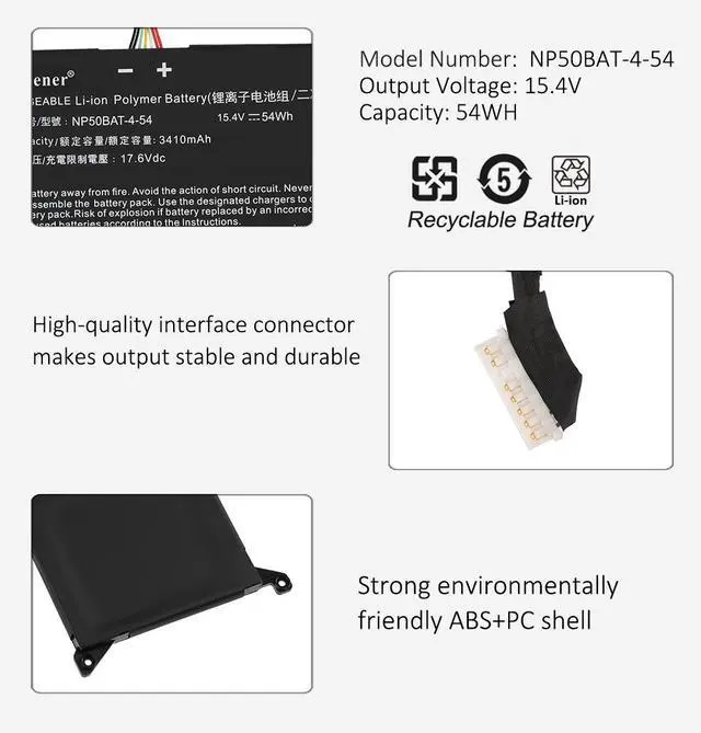 Alt view image 6 of 7 - KingSener NP50BAT-4-54 Laptop Battery For CLEVO NP70 X17 AT22 S and COLORFUL X15 AT22 Series