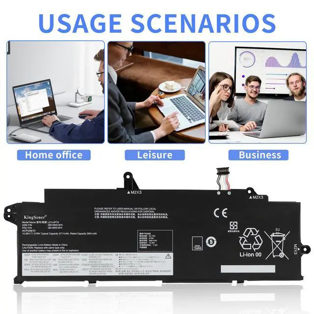 Alt view image 3 of 7 - KingSener L21L4P73 57Wh Laptop Battery For Lenovo ThinkPad T14s Gen 3 21BR 21BS 21CQ 21CR