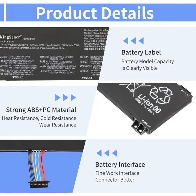 Alt view image 3 of 7 - KingSener L21B4PC0 Laptop Battery 60Wh For Lenovo Gaming 3 15ARH7 Legion Y9000P IAH7H