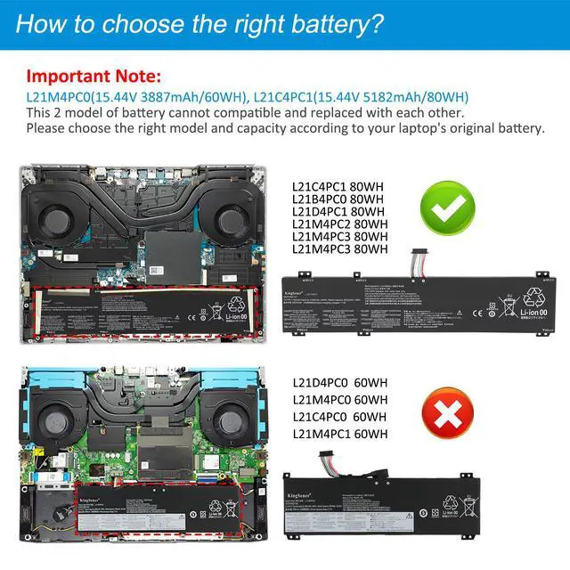Alt view image 7 of 7 - KingSener L21B4PC0 Laptop Battery 60Wh For Lenovo Gaming 3 15ARH7 Legion Y9000P IAH7H