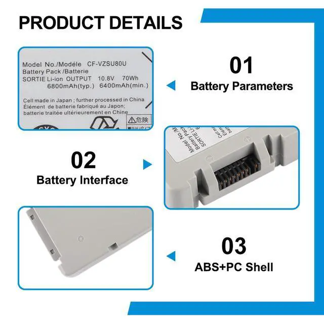 Alt view image 6 of 7 - KingSener CF-VZSU80U Replacement Battery For Panasonic Toughbook CF-C2 70Wh