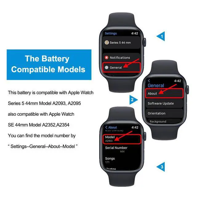 Alt view image 7 of 7 - KingSener A2181 Replacement Battery For Apple Watch SE 44mm A2352 A2354