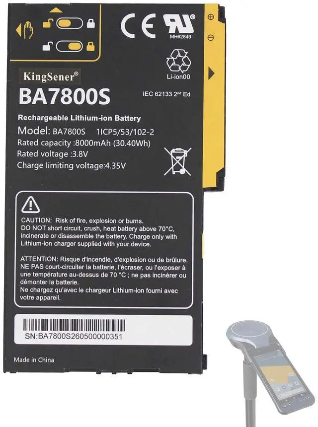 Main image of KingSener BA7800S Replacement Battery For Stonex UT10 Unistrong RS60 GISBEE A8 Handheld 8000mAh