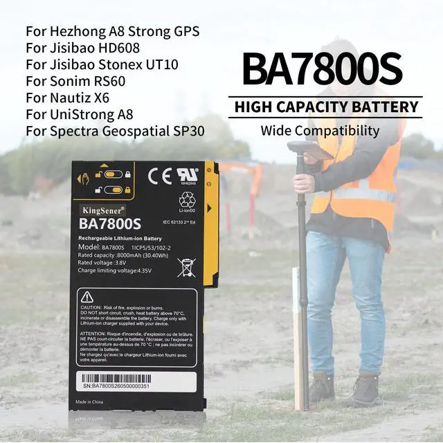 Alt view image 2 of 7 - KingSener BA7800S Replacement Battery For Stonex UT10 Unistrong RS60 GISBEE A8 Handheld 8000mAh