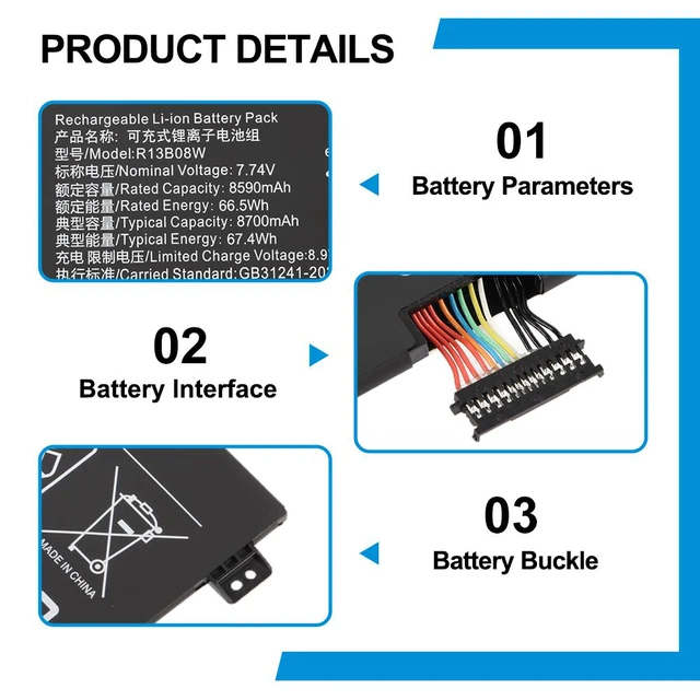 Alt view image 6 of 7 - KingSener R13B08W Laptop battery For Xiaomi RedmiBook Air 13.3 inch 2020 XMA2005-AJ XMA2005-AB