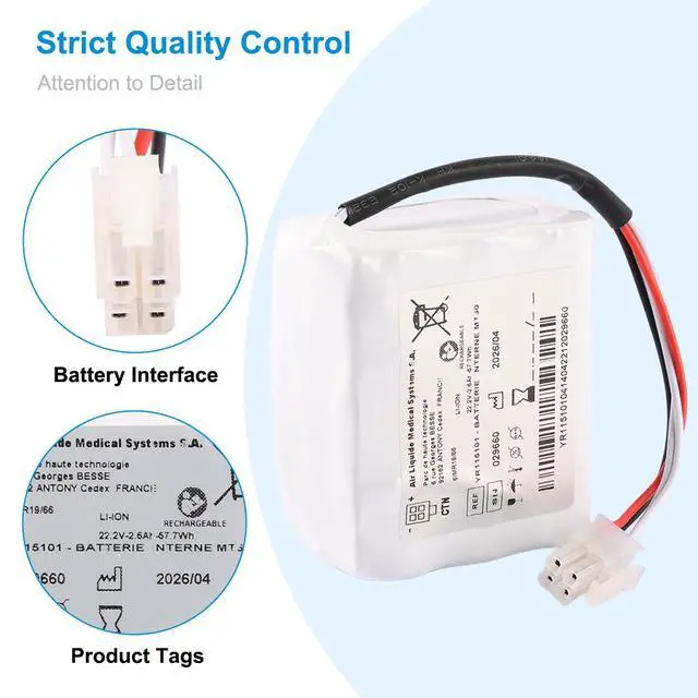 Alt view image 4 of 7 - KingSener YR115101 Battery for Air Liquide Monnal T60 Respirator Ventilator 57.7Wh 22.2V