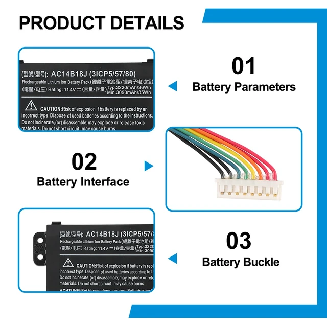 Alt view image 6 of 6 - KingSener AC14B18J AC14B13J Battery for Acer Swift 3 SF314-51 and SF314-52 11.4V 36Wh