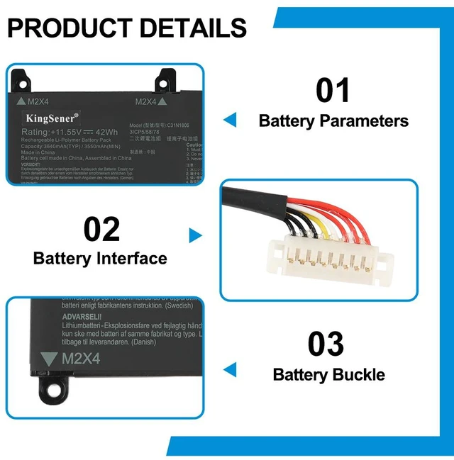 Alt view image 6 of 7 - KingSener C31N1806 Laptop Battery For Asus VivoBook S330F S330UA X330FA X330FL X330UA K330FA R330UN 42Wh/3640mAh