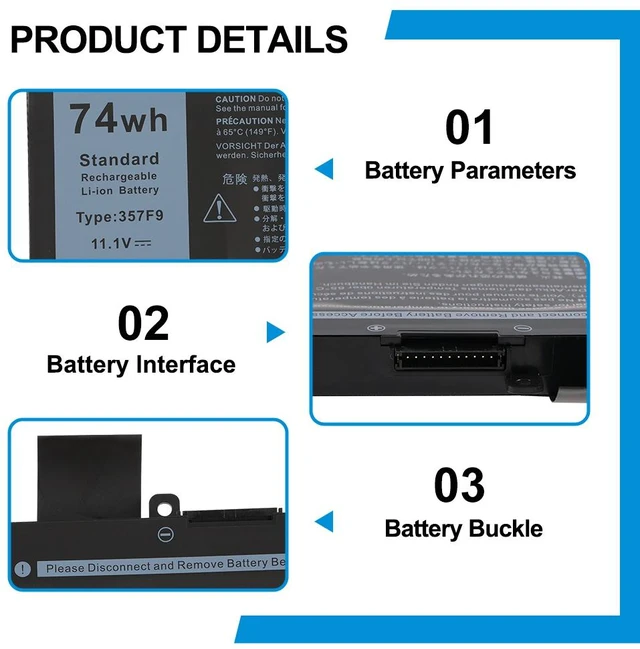 Alt view image 6 of 7 - KingSener 11.1V 74WH 357F9 Laptop Battery Notebook Batteries For Dell Inspiron 15- 7000 7559 7557 7566 7567 5576 INS15PD-1548B INS15PD-1748B INS15PD-1848B