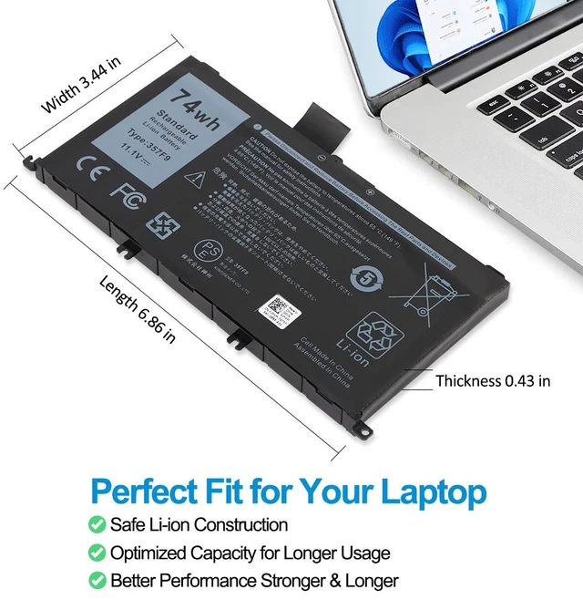 Alt view image 5 of 7 - KingSener 11.1V 74WH 357F9 Laptop Battery Notebook Batteries For Dell Inspiron 15- 7000 7559 7557 7566 7567 5576 INS15PD-1548B INS15PD-1748B INS15PD-1848B