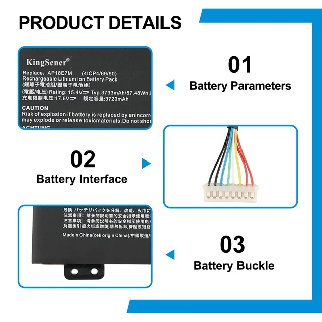 Alt view image 6 of 7 - KingSener AP18E7M Laptop Battery For Acer Nitro 5 AN515-54 AN515-55 Series