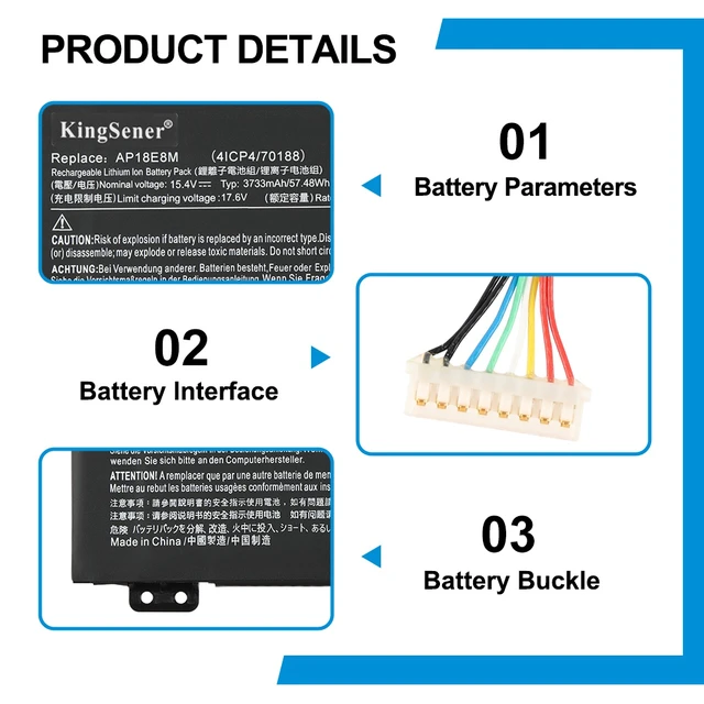 Alt view image 6 of 7 - KingSener AP18E8M AP18E7M Laptop Battery for Acer Nitro 5 Aspire 7 Predator Helios 300 15.4V
