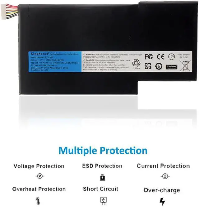 Alt view image 2 of 7 - KingSener BTY-M6J Laptop Battery For MSI GS63VR GS73VR 6RF-001US BP-16K1-31 9N793J200 Tablet PC MS-17B1 MS-16K2
