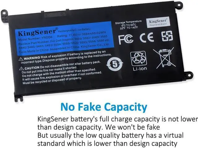 Alt view image 2 of 7 - Kingsener YRDD6 Laptop Battery for Dell Inspiron 5482 5480 5481 5485 5491 5591 5593 3583 3310 2-in-1 3493 3582 3593 3793 5584 5493 5585 5594 5598 Vostro 3491 5481 5581 5490 5590 0YRDD6 VM732 1VX1H