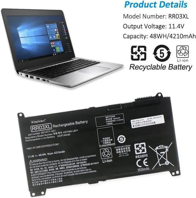 Alt view image 3 of 7 - KingSener RR03XL Battery for HP ProBook 430 440 450 455 470 G4 HSTNN-PB6W HSTNN-UB7C 
HSTNN-LB71 51477-422 851610-855 HSTNN-Q01C
